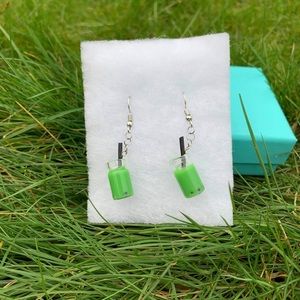 Handmade Green Boba Tea Earrings